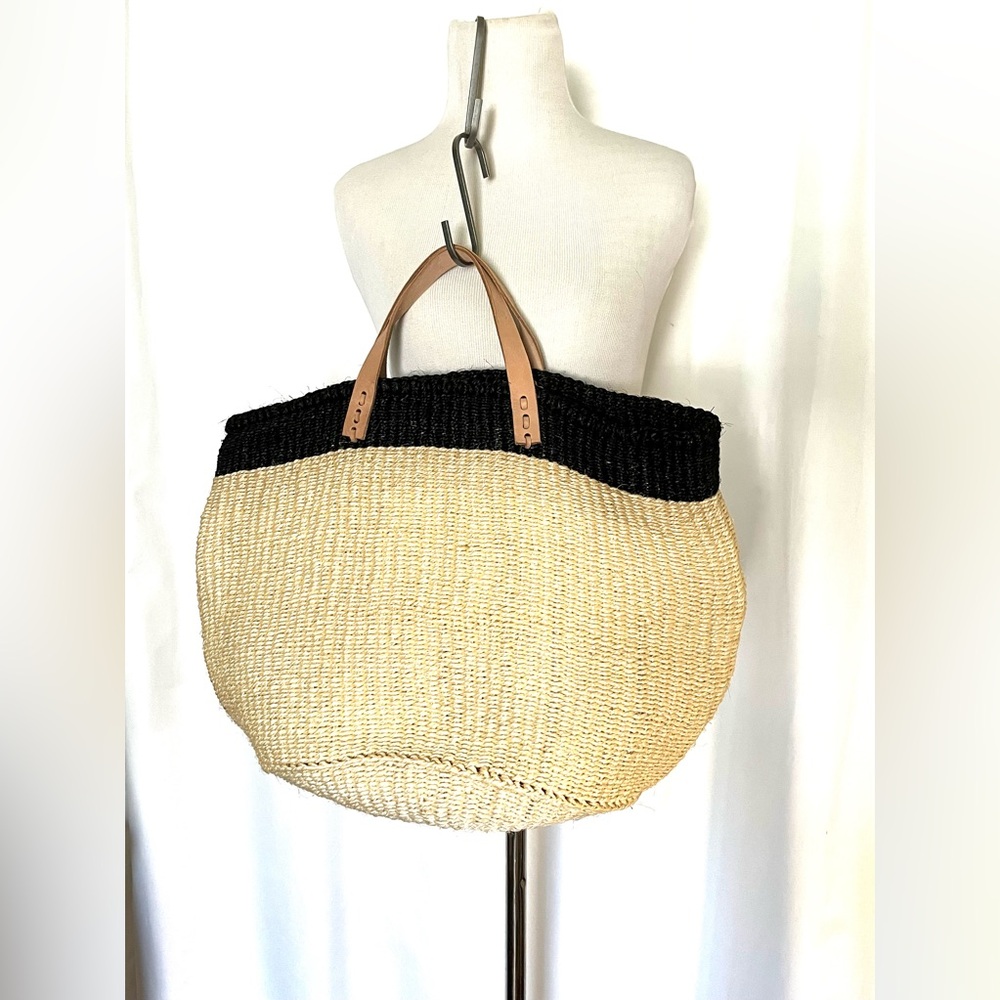 Woven Sisal Basket with Leather Handles - Picture 3 of 10
